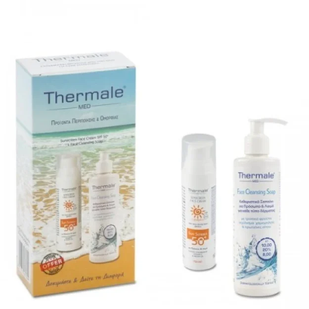 Thermale Med ΣΕΤ με Αντηλιακή Κρέμα Προσώπου SPF50+ 75ml & Καθαριστικό Σαπούνι Προσώπου 250ml