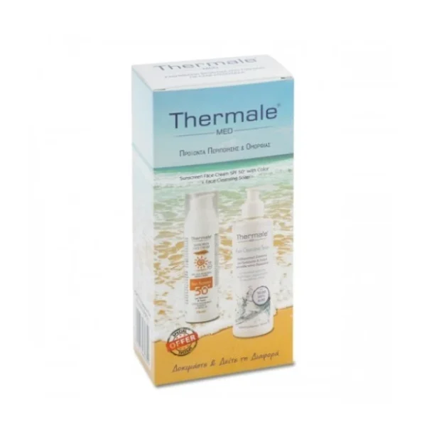 Thermale Med ΣΕΤ με Αντηλιακή Κρέμα Προσώπου SPF50+ 75ml με Χρώμα & Καθαριστικό Σαπούνι Προσώπου 250ml